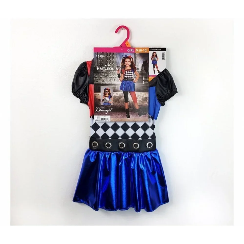 Halloween Girls Kids Lil' Harlequin Joker Costume Sz M (8/10)